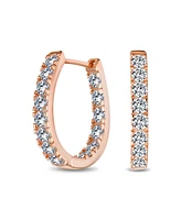 Bling Jewelry Classic Oval Cz Hoop Earrings Black Rose Gold Sterling Silver .60 Inch