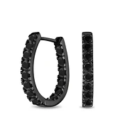 Bling Jewelry Classic Oval Cz Hoop Earrings Black Rose Gold Sterling Silver .60 Inch
