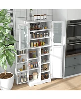 Gouun Tall Kitchen Pantry Cabinet with Dual Tempered Glass Doors and Shelves