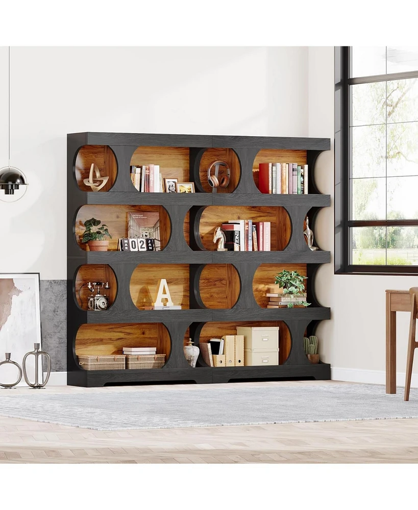 Tribesigns 71" Tall Bookcase Set of 2, 4-Tier S-Shaped Bookshelf, Wood Decorative Storage Shelving, Modern Freestanding Display Shelves, Large Library