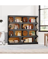 Tribesigns 71" Tall Bookcase Set of 2, 4-Tier S-Shaped Bookshelf, Wood Decorative Storage Shelving, Modern Freestanding Display Shelves, Large Library