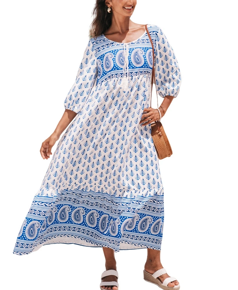 Cupshe Women's Blue Paisley Half Sleeve Midi Beach Dress