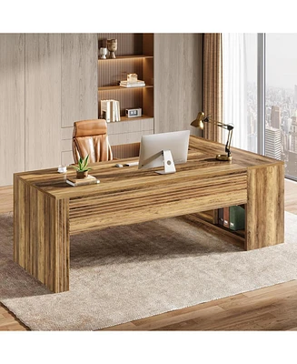 Tribesigns 72.8" L-Shaped Desk, Large Executive Desk with 47.24" Cabinet, Office Desk with Storage Shelves, Farmhouse Wood Computer Desk for Home Offi