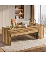 Tribesigns 72.8" L-Shaped Desk, Large Executive Desk with 47.24" Cabinet, Office Desk with Storage Shelves, Farmhouse Wood Computer Desk for Home Offi