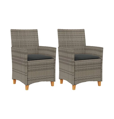 Patio Chairs with Cushions 2 pcs Gray Poly Rattan&Solid Wood