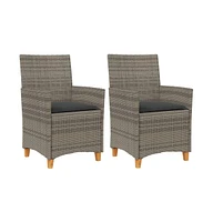 Patio Chairs with Cushions 2 pcs Gray Poly Rattan&Solid Wood