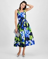 julia jordan Women's Printed Square-Neck Sleeveless Midi Dress