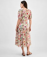 julia jordan Women's Printed Short-Bubble-Sleeve Midi Dress