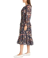 Sam Edelman Women's Clarice Floral Split-Neck Midi Swing Dress