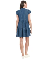 London Times Women's Mandarin-Collar Puff-Sleeve Dress