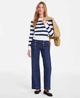 On 34th Womens Twill Bubble Hem Bomber Jacket Striped Sleeveless Sweater Sailor Button Jeans Exclusively At Macys