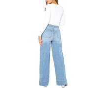 Celebrity Pink Juniors' High-Rise Patch-Pocket Wide-Leg Jeans