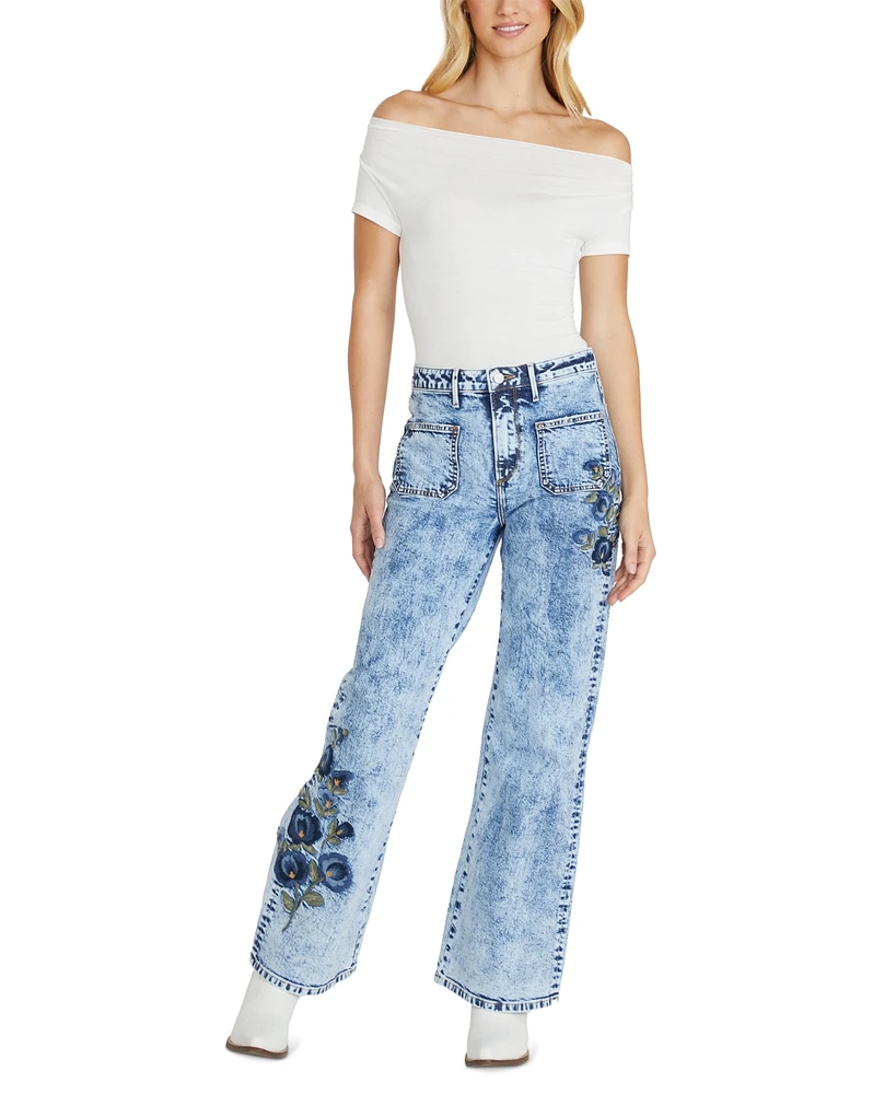 Driftwood Women's Charlee Wide-Leg Jeans X Blue Bouquet