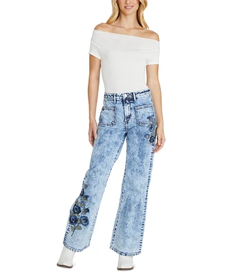 Driftwood Women's Charlee Wide-Leg Jeans X Blue Bouquet