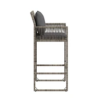 Patio Bar Stools with Cushions 2 pcs Gray Poly Rattan