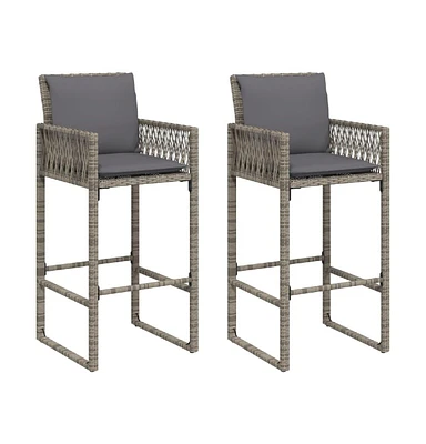 Patio Bar Stools with Cushions 2 pcs Gray Poly Rattan