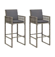 Patio Bar Stools with Cushions 2 pcs Gray Poly Rattan