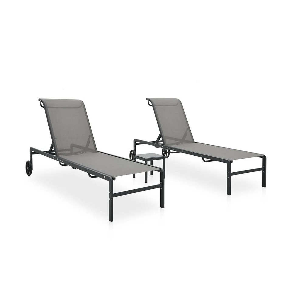 Sun Loungers 2 pcs with Table Textilene and Steel