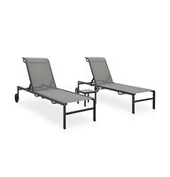 Sun Loungers 2 pcs with Table Textilene and Steel