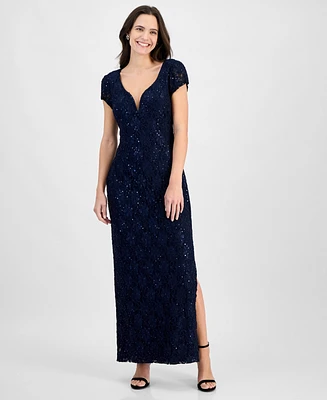 Connected Sequined Lace Column Gown