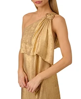 Adrianna by Papell Women's Metallic Layered One-Shoulder Gown