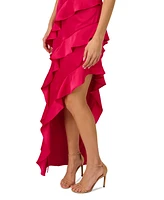 Adrianna by Papell Women's Halter-Neck Ruffled Satin High-Low Gown