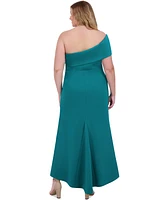 Eliza J Plus One-Shoulder Side-Gathered Evening Gown