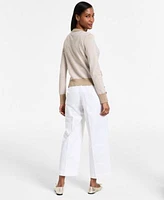 Nautica Jeans Womens Cotton Wide Leg Sailor Jeans Terry Striped Sleeveless Sweater Cardigan
