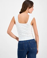 Hippie Rose Juniors' Pointelle Ditsy Print Seamless Tank