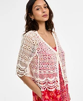 Liverpool Los Angeles Women's Crochet Lace Short-Sleeve Cotton Bolero Sweater