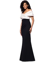 Betsy & Adam Petite Off-The-Shoulder Sweetheart-Neckline Gown