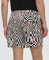 Mode of One Men's Mixed Check Regular-Fit Printed Swim Trunks, Exclusively at Macy's