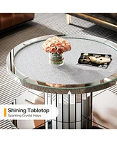 Tribesigns Mirrored Coffee Table, 29.5" Round Living Room Table, Modern 2-Tier Silver Coffee Table Center Table for Living Room