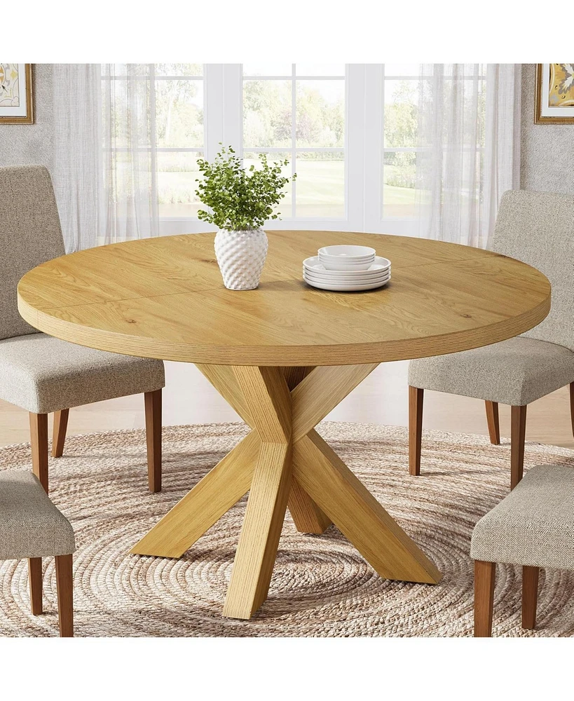 Tribesigns Round Dining Table for 4-6 People, 47.24-Inch Farmhouse Kitchen Table with Crossed Legs, Wood Circle Dinner Table Dining Room Table for Kit