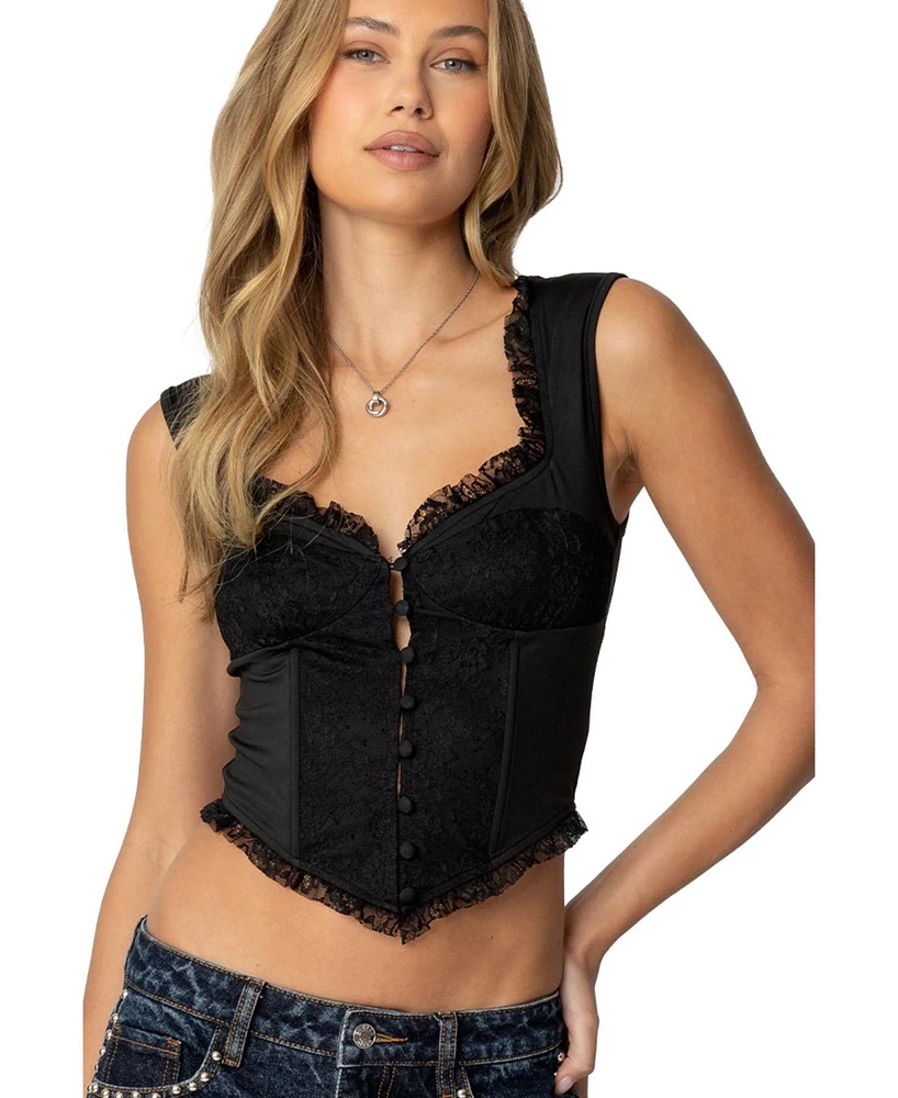 Edikted Womens Button Front Lacey Corset