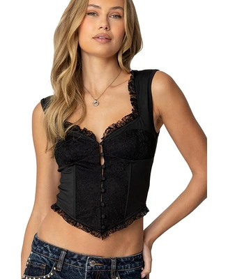 Edikted Womens Button Front Lacey Corset