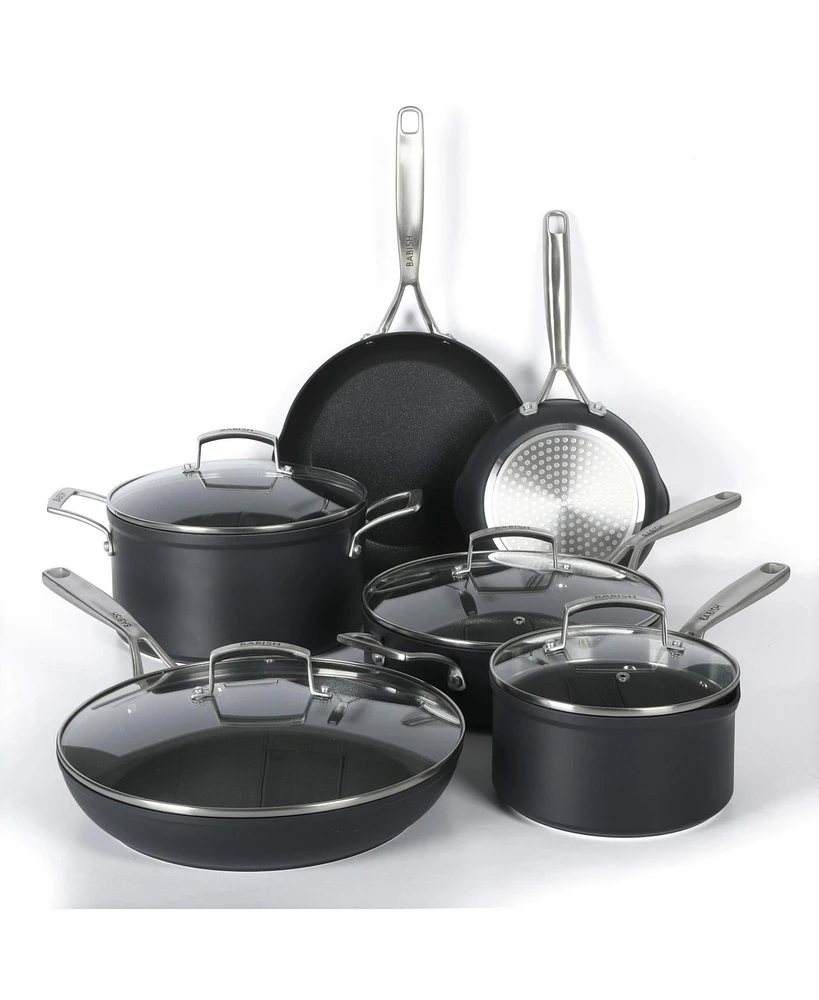 Babish 10 Piece Hard Anodized Titanium Forever Non Stick Technology Durable Pots and Pans Cookware Set - Black