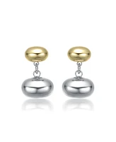Two-Tone White Gold Plated & 14K Gold Plated Double Bead & Chain Dangle Earrings