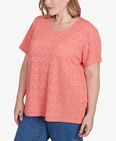 Alfred Dunner Plus Classic Textured Chevron Lace Back Tee