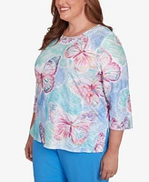 Alfred Dunner Plus Classic Butterfly Crew Neck Top