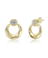 14K Gold Plated Eternity Circle Hoop Cubic Zirconia Earrings