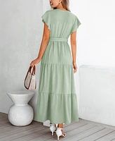 Cupshe Women's Sage Green Surplice Ruffled Maxi Beach Dress