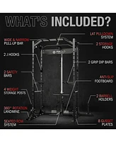 Er Kang Power Cage, Power Rack with Lat Pulldown, 1200 Pounds Capacity Workout Cage with More Training Attachments, Squat Rack for Home Gym, F4 Versio