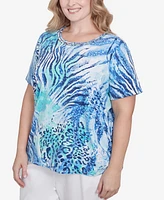 Alfred Dunner Plus Animal Printed Top with Ruched Sides