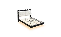 Slickblue Upholstered Platform Bed Frame with Led Lights and Built-in Storage – Stylish and Space-Saving