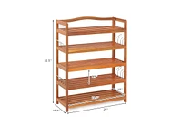 5-Tier Acacia Wood Shoe Rack with Side Metal Hooks