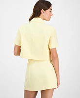 Bar Iii Women's Cropped Blazer-Style Short-Sleeve Top, Exclusively at Macy's