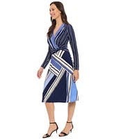 London Times Petite Printed Side-Twist A-Line Dress