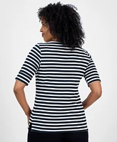 Style & Co Women's Printed Boat-Neck Elbow-Sleeve Top, Exclusively at Macy's