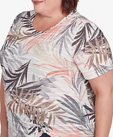 Alfred Dunner Plus Warm Palm Tree Short Sleeves Top